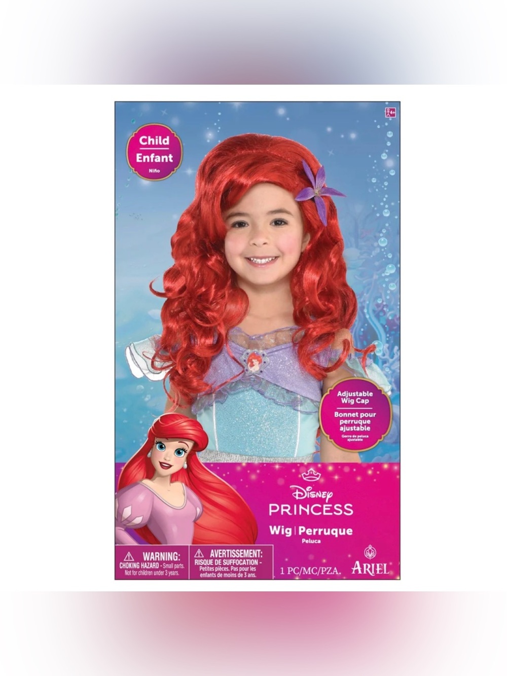 Disney Ariel Costume Wig in Bright Red with Purple Flower